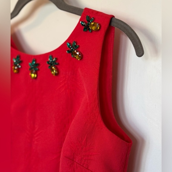 Talbots RSVP Coral Red Pineapple Jeweled Matelasse Sleeveless Sheath Dress- 2P - Picture 7 of 10